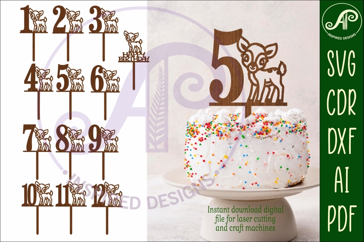 Woodland Deer number cake toppers, 13 tops