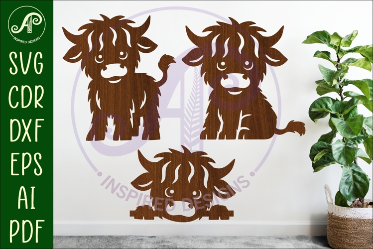 Cute Highland cow laser cut outs SVG file