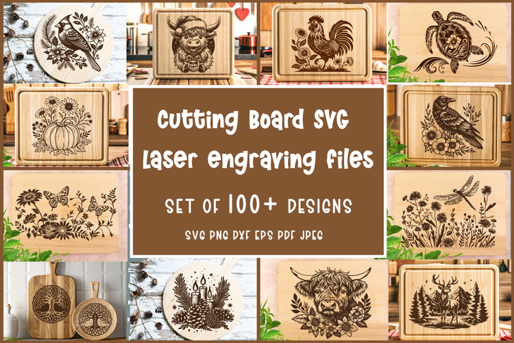 Bundle of over 100 cutting board designs, Laser SVG files