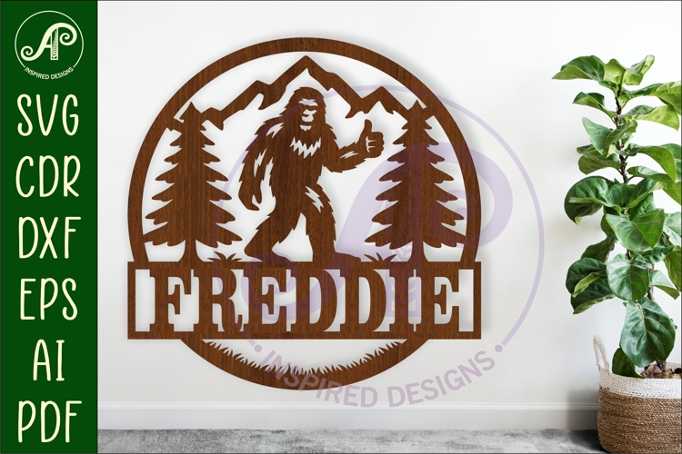 Bigfoot thumbs up Name sign svg laser cut template