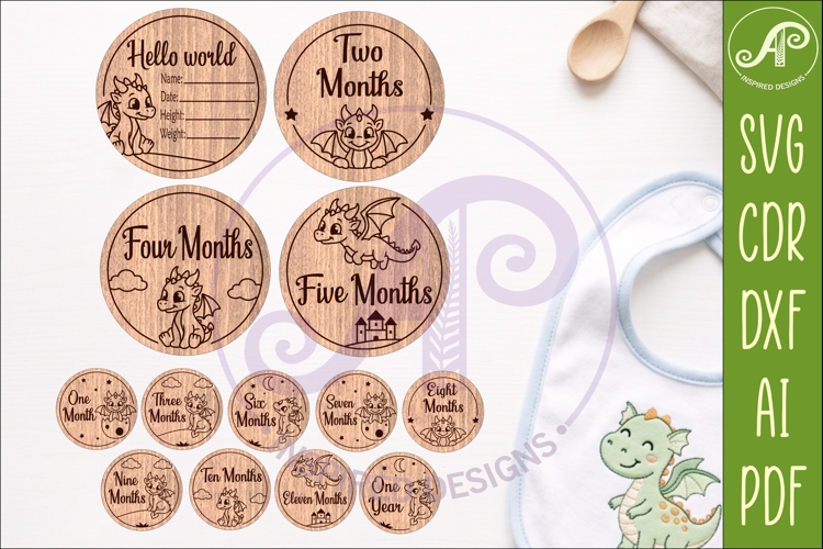 Cute Baby Dragon Milestone Discs, Monthly Baby Photo Props,