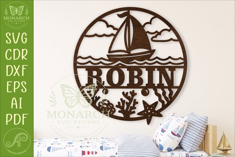 Sailboat Name Sign SVG, Personalised Ocean Wall Sign example image 1