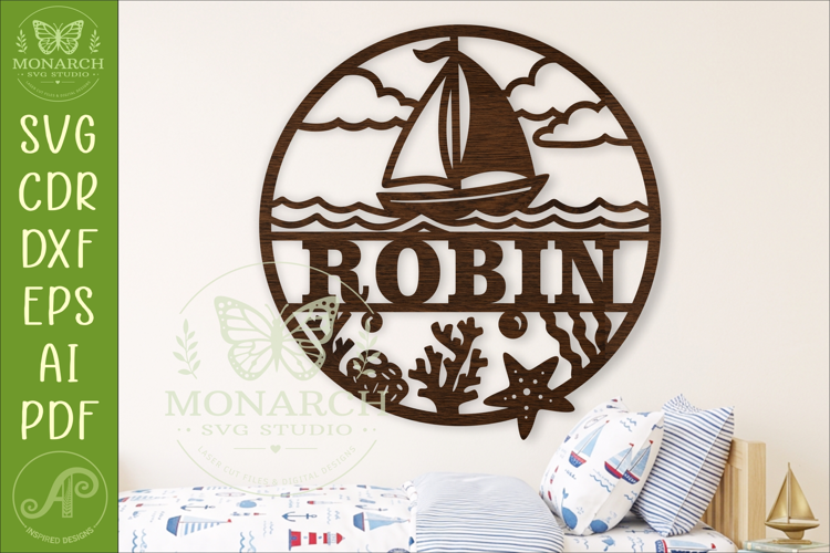 Sailboat Name Sign SVG, Personalised Ocean Wall Sign