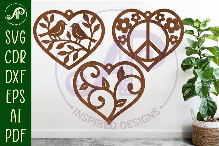 Hanging hearts wall sign, laser cut design 2