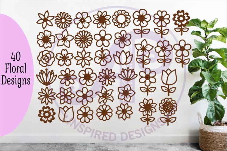 40 Flower SVG Bundle, Floral Cut Files, Laser Cut Flowers
