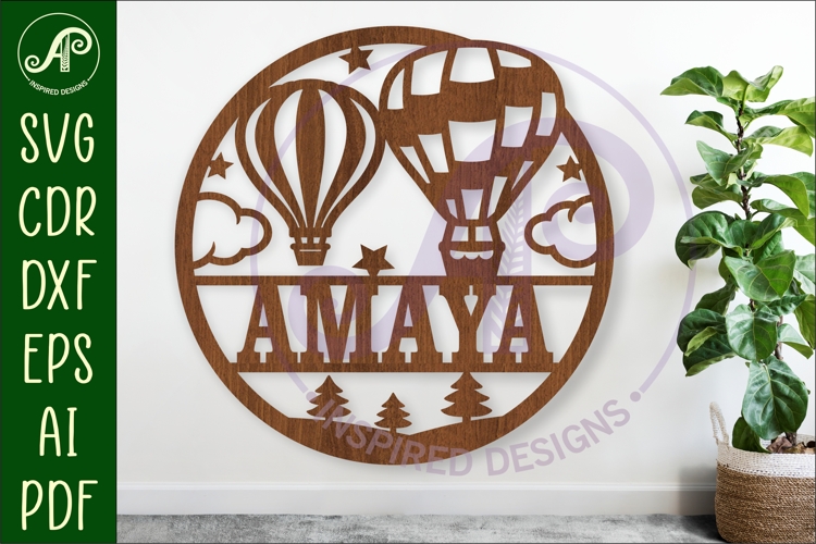Hot air balloon name sign design for laser cutting