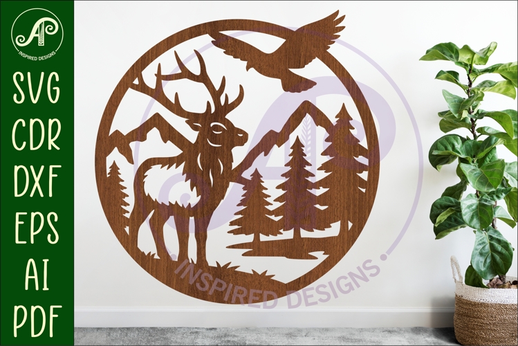 Elk mountain scene wall sign svg laser cut file