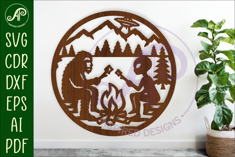 Bigfoot and Alien campsite wall art sign, SVG file