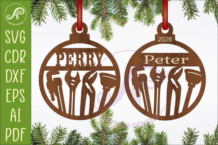 Plumber Christmas Ornament SVG | Pipe Wrench Tools Laser Cut