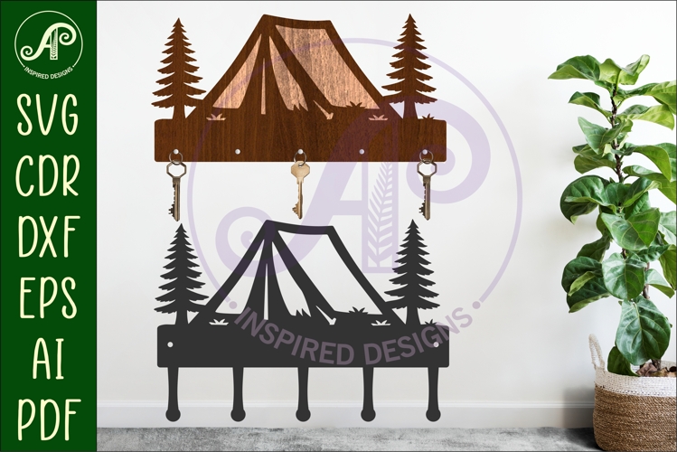 Tent Camping Key holder designs for wood and metal