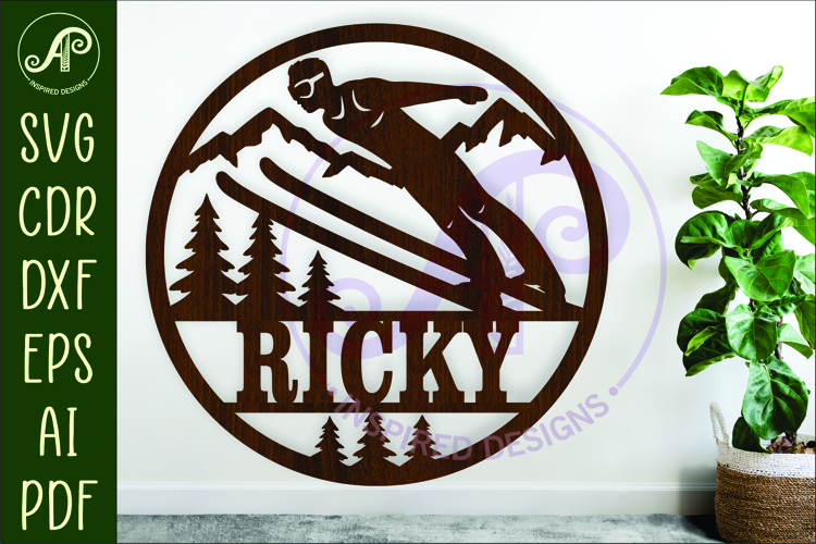 Male Ski Jump wall sign, Skier laser cut sign