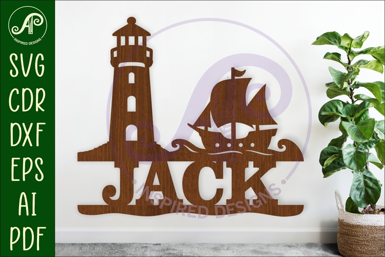 Lighthouse and ship personalized name sign laser cut