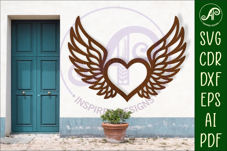 Winged heart wall sign, SVG file.