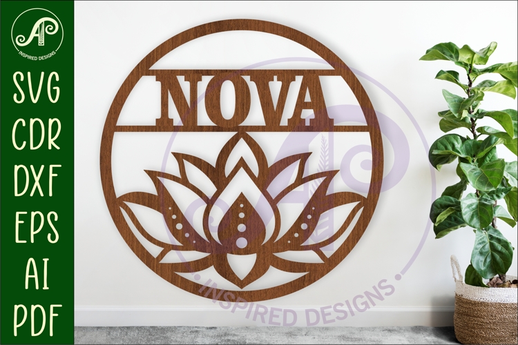 Lotus flower name sign design for laser cutting