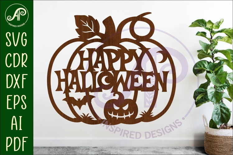 Pumpkin Happy Halloween wall sign svg laser cut file