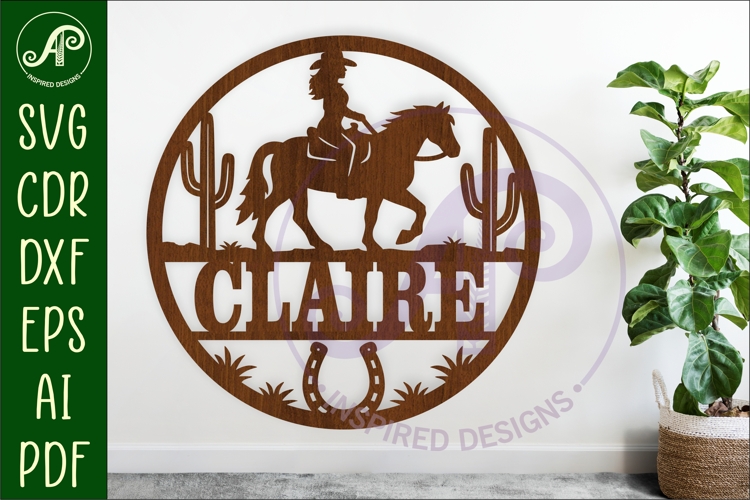 Cowgirl Horse name wall art sign, SVG personalized