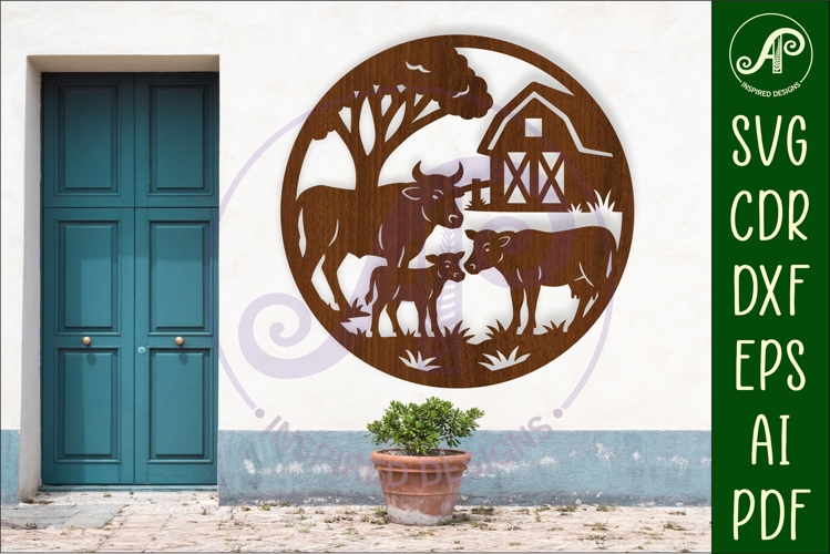 Cows on the farm scene wall sign, SVG file.