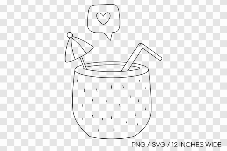 Coconut drink with straw line art SVG summer clipart illust example image 1