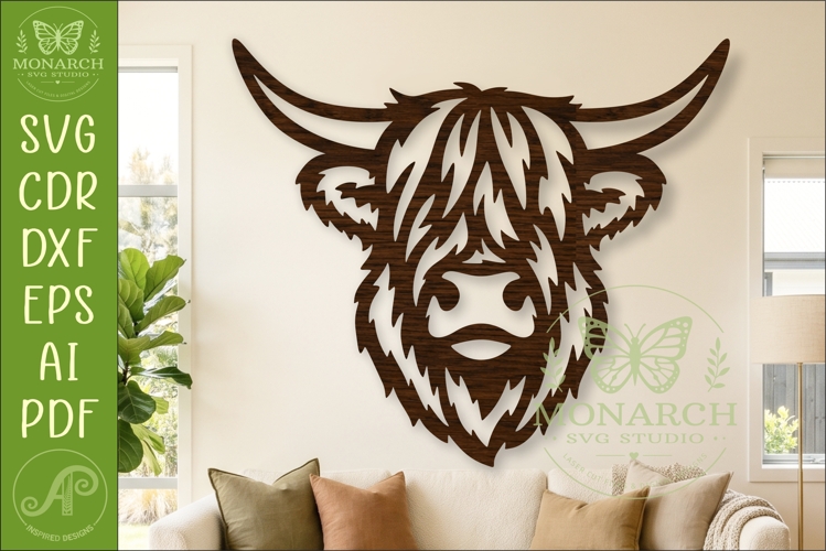 Shaggy Highland Cow SVG, Scottish Farm Animal Wall Art