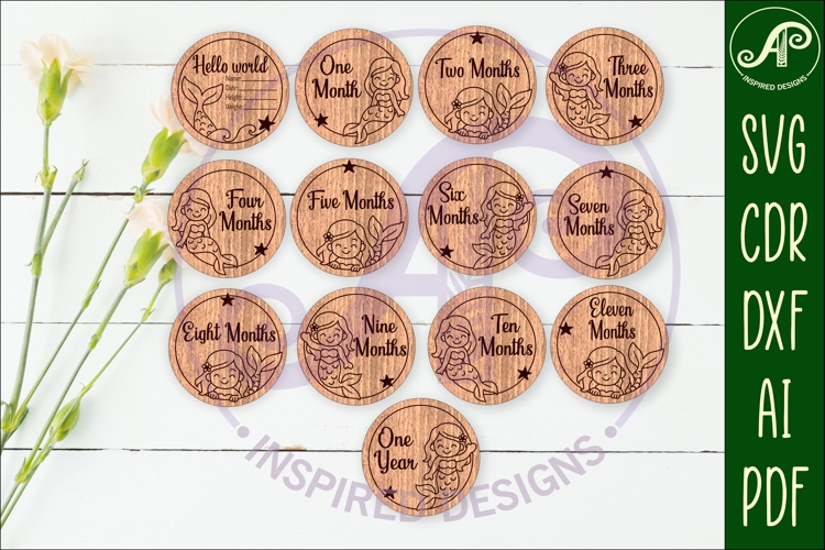 Mermaid themed Baby monthly milestone discs SVG laser
