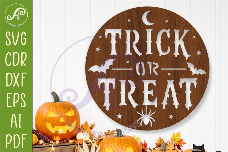 Trick Or Treat Halloween Wall Sign SVG Laser Cut File Spooky