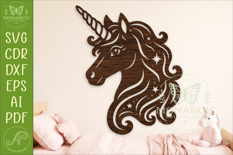 Whimsical Celestial Unicorn Wall Art SVG Laser Cut Magical example image 1