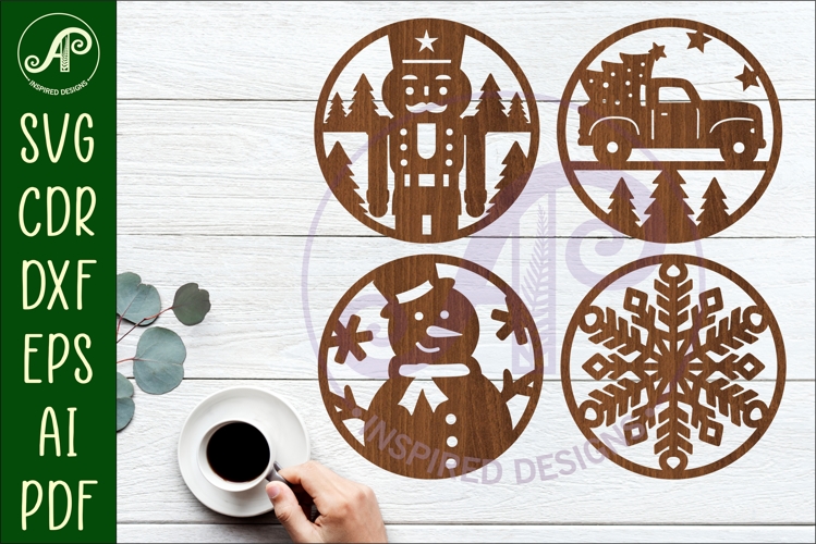 Christmas Coasters, laser cut out festive designs d3