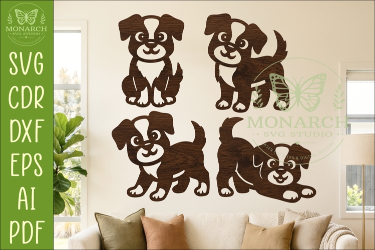 Cute Puppy Silhouettes. Dog Shapes for laser cutting 1