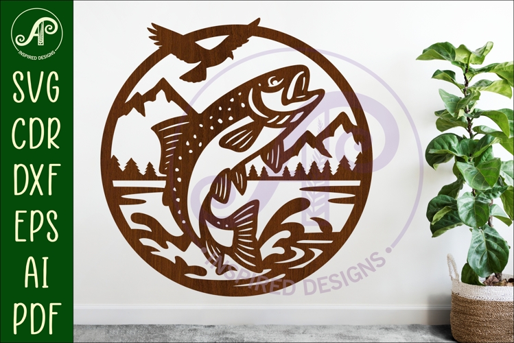 Rainbow Trout Fish wall sign svg laser cut