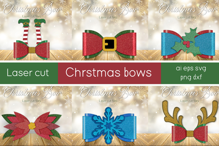 Christmas paper bow, Decoration laser cut, Hair bow