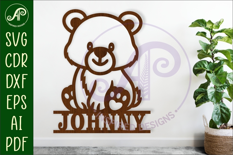 Cute bear personalized name sign laser cut