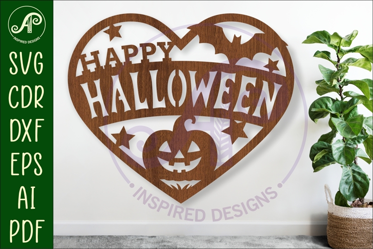 Happy Halloween heart laser cut wall sign