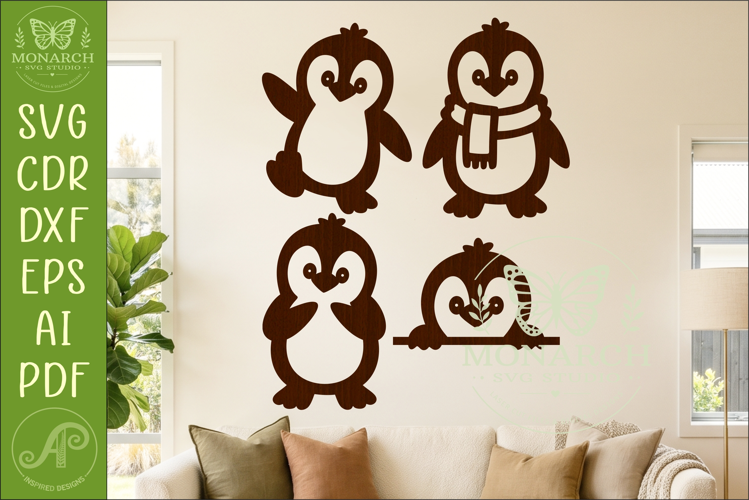 Cute Penguin SVG. Penguin Silhouettes for Christmas 2