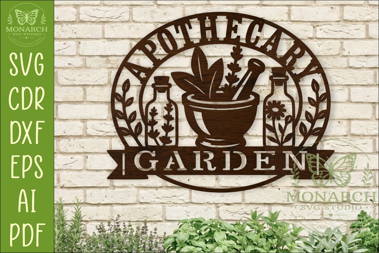 Apothecary Garden Sign SVG | Botanical Wall Art   Herb Laser
