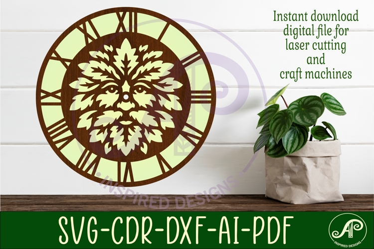 Green man Face clock wall clock laser cut file