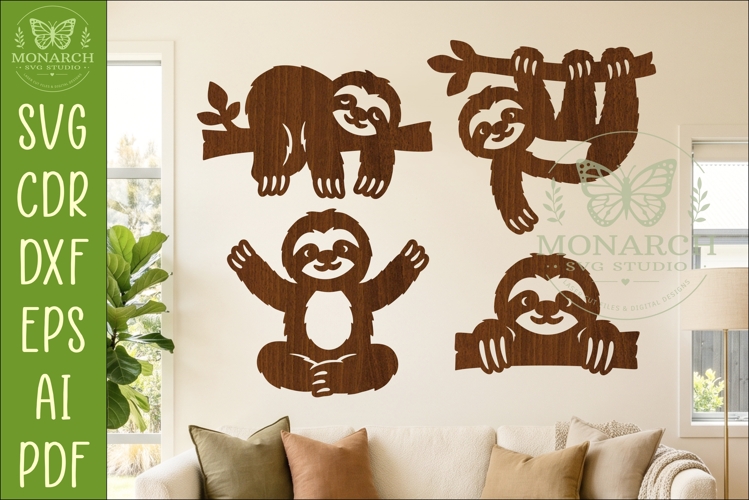 Cute Sloth Silhouette designs for laser cut and crafts 1 example image 1