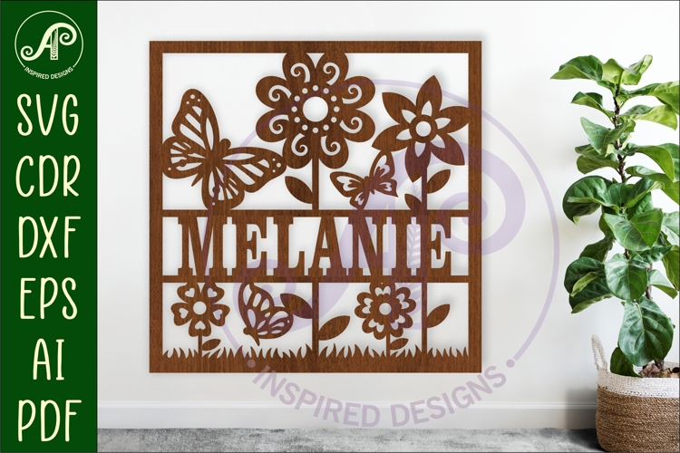 Flowers and Butterflies name wall art sign or card