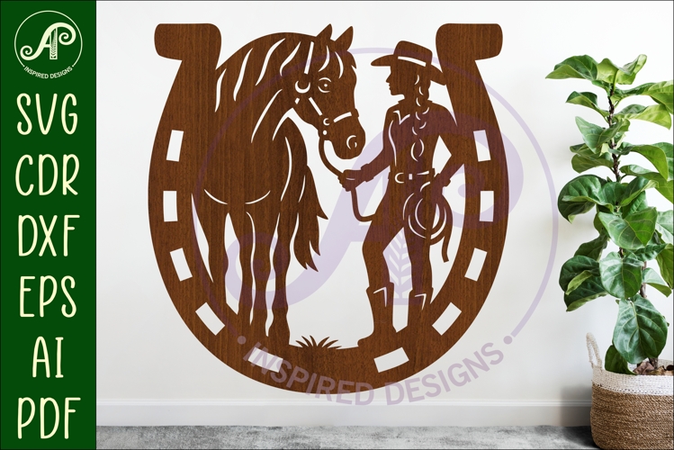 Cowgirl and horse wall sign svg laser cut