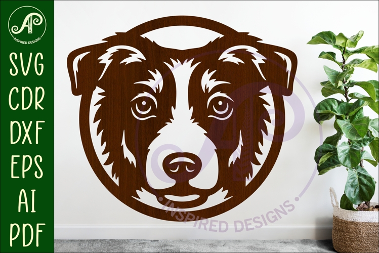 Border Collie Dog SVG Laser Cut File, Dog Face Wall Art