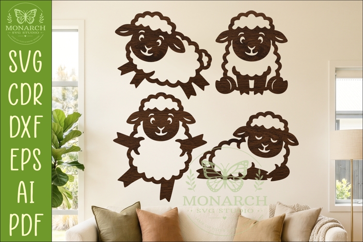 Cute Sheep Silhouettes SVG Farm Animal Laser Cut Files 1