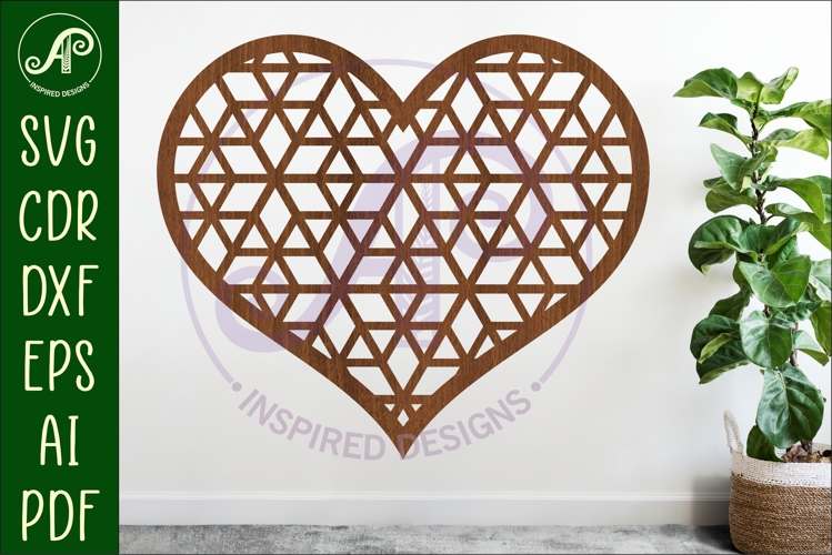 Kumiko pattern heart wall sign, SVG file. design 3