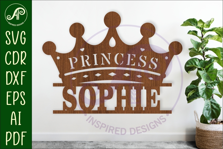 Princess word crown personalized name sign laser cut