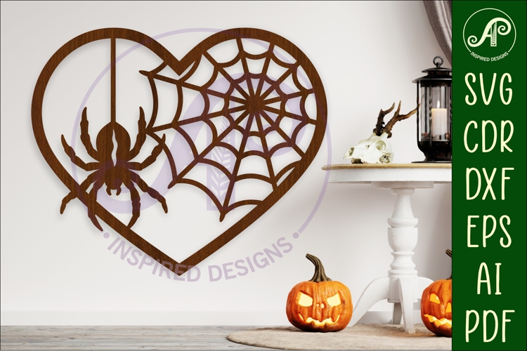 Spider and web Halloween heart laser cut wall sign