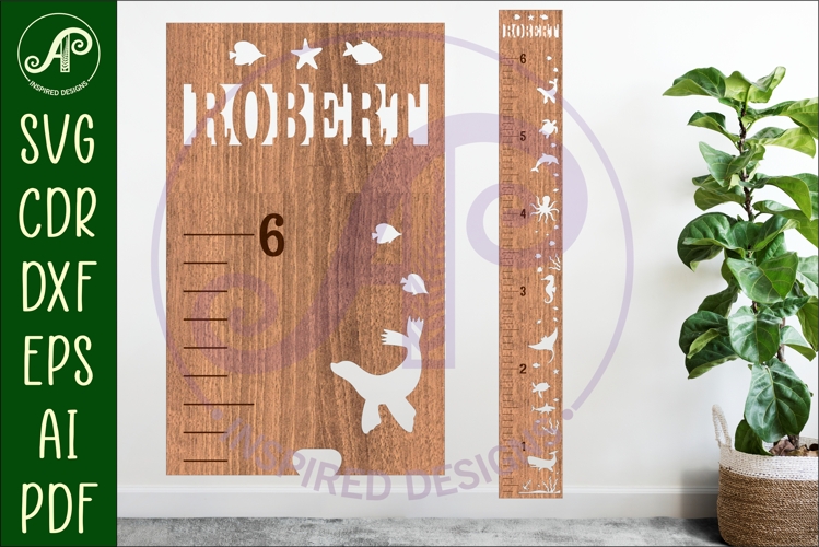 Ocean animals personalized kids height chart in Imperial