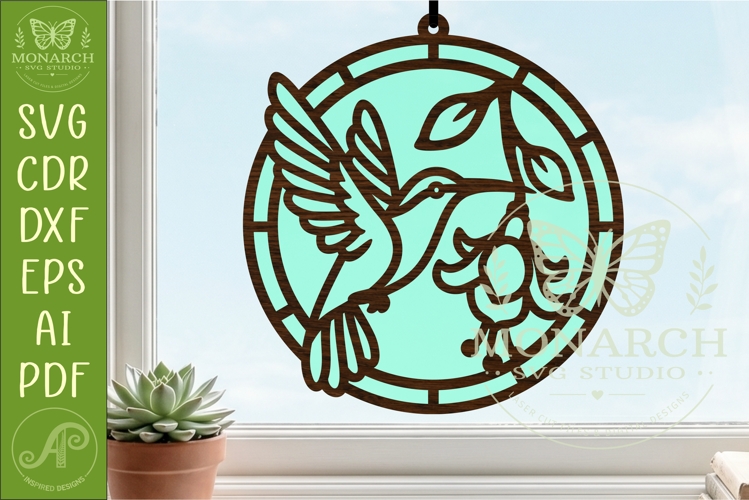 Hummingbird Bird Suncatcher SVG | Stained Glass Style Laser