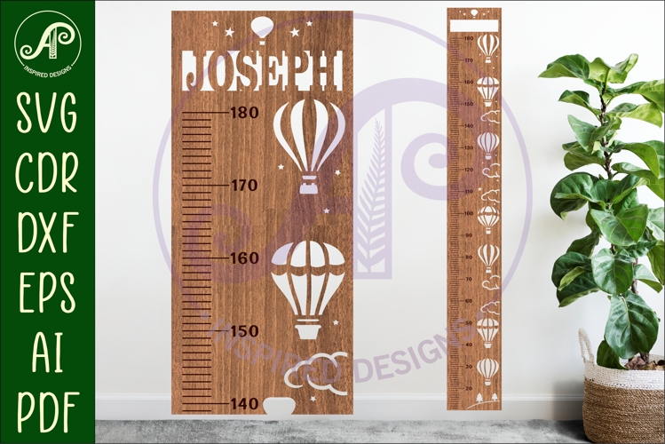 hot air balloon personalized kids height chart in Metric