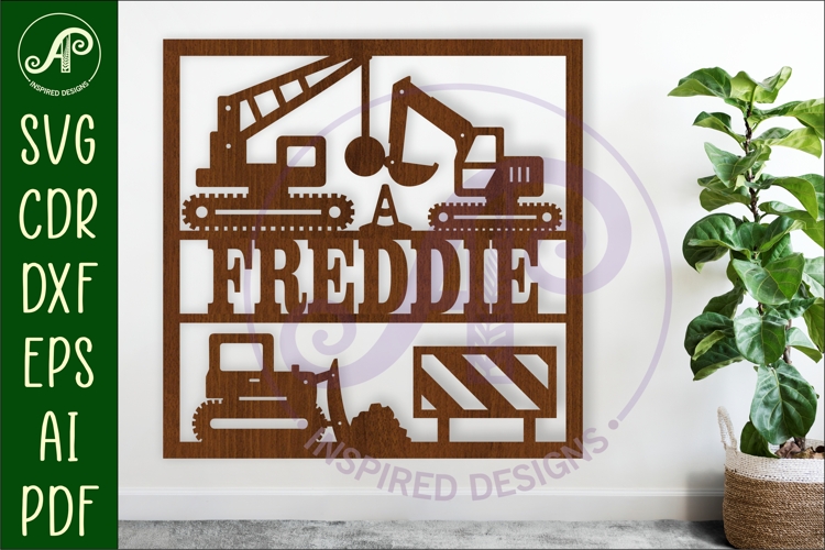 Construction scene name wall art sign or card
