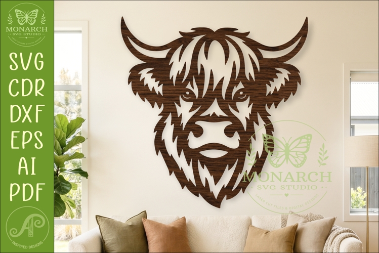 Highland Cow Wall Art SVG, Farmhouse Laser Cut File, Rustic