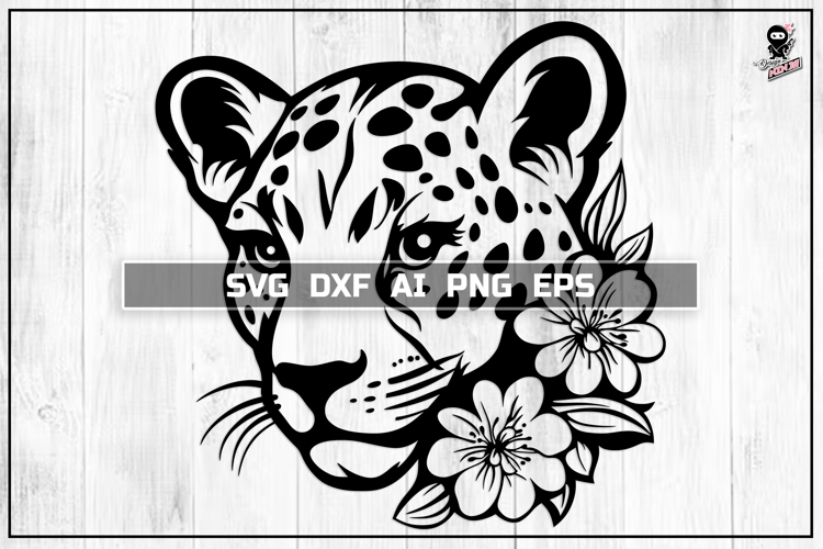 Floral Leopard SVG, Wild Animal Portrait Cut File