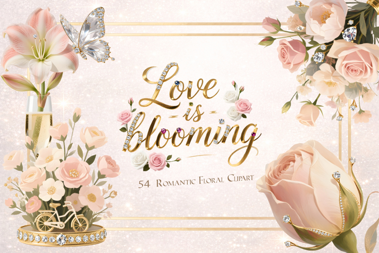 Love is Blooming Romantic Floral PNG Bundle